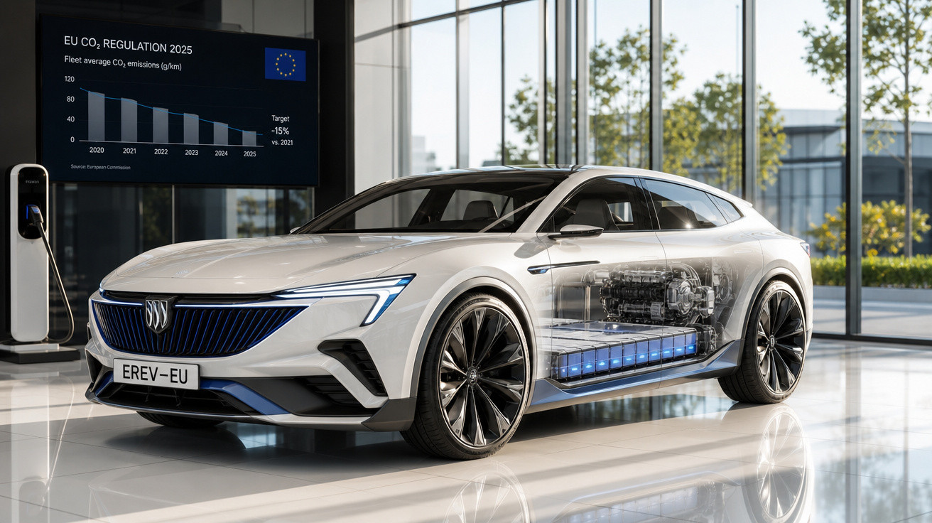 Weisser Elektroauto-Prototyp in modernem Showroom mit transparent dargestelltem Batterie- und Elektromotor-System.