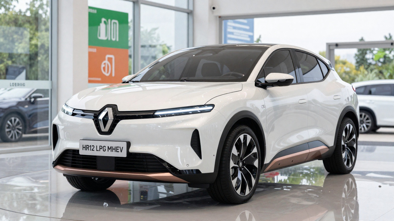 Weisser Renault SUV mit LED-Scheinwerfern in hellem Showroom, modern und elegant gestaltet.